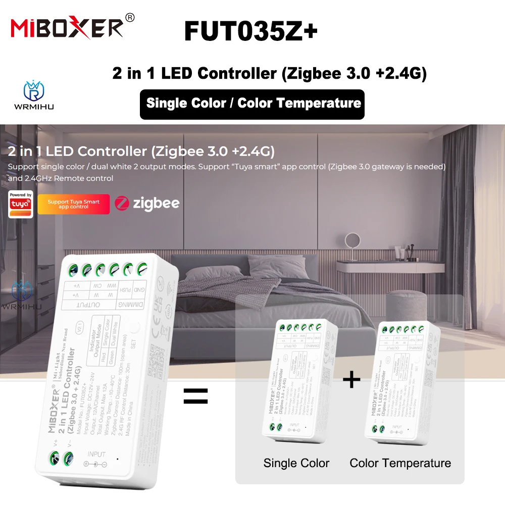 MiBOXER DC12-24V FUT035Z+ FUT037Z+ 2In1/3In1  Zigbee Dual White Single Color RGB RGBW RGB+CCT LED Strip Contoller