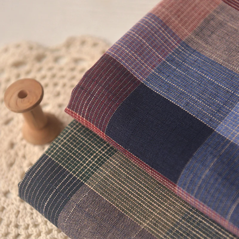 

Retro Style Yarn Dyed Grid Cotton and Linen Fabric Autumn and Winter Dresses Tops Clothing Dining Table Cloth Sofa Towel Fabric