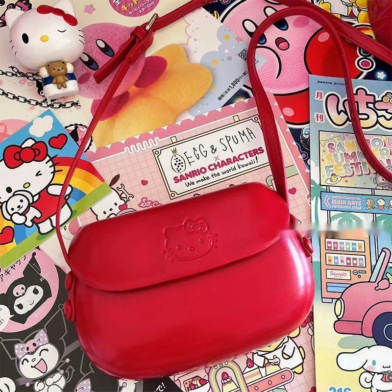 

Sanrio Hello Kitty Handbag Simple Design Fashion Red Crossbody Bag Japanese Style Harajuku Versatile Y2k Sweet Girl Shoulder Bag