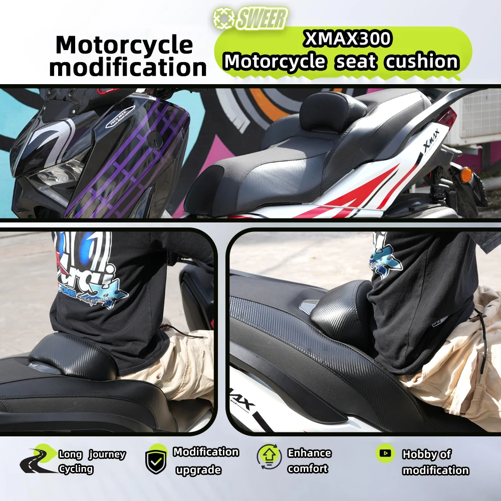 New Arrival Motorcycle Modified Comfort Seat Assembly With Lumbar Support Seat Height Riser Cushion Fit For Yamaha XMAX300 23‑26 - view 6
