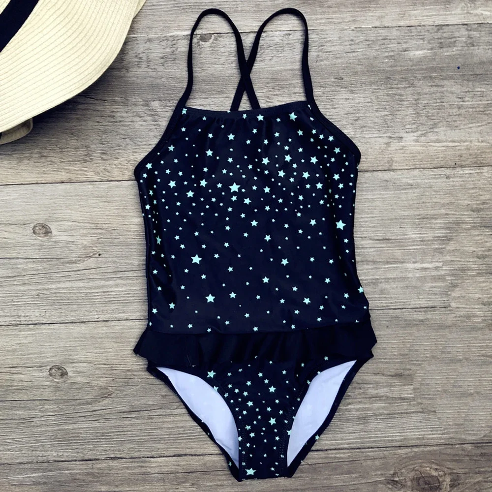 5-12Y Swimming Suit For Girl One Piece Swimsuits Star Pattern Kids Bodysuit Children Girl Swimwear Child Bathing Suits Beachwear