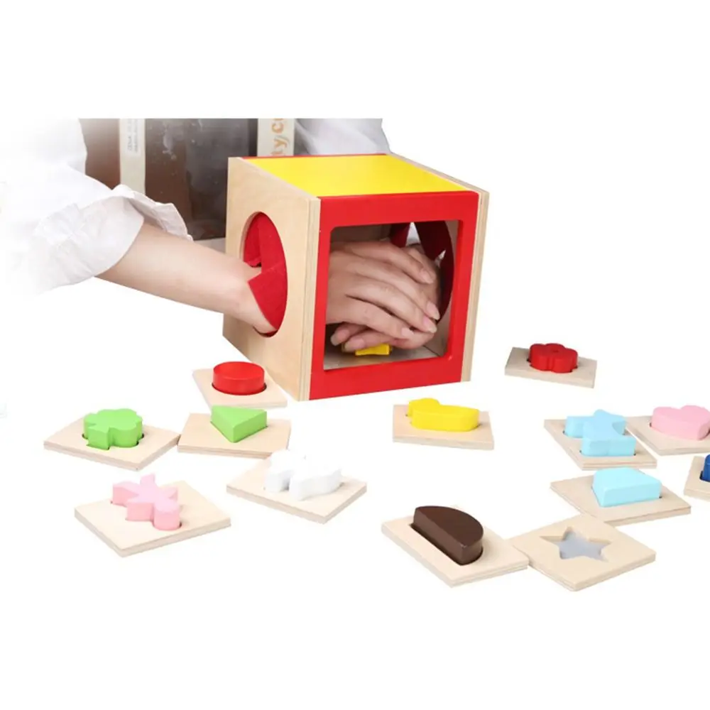 Scatola giocattolo educativa a forma di pensiero tattile Apprendimento precoce Divertimento Puzzle a forma geometrica Pezzi Coordinazione occhio-mano Montessori