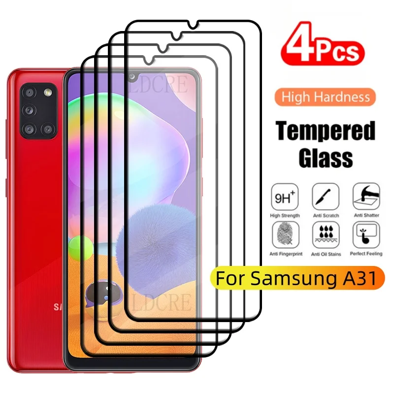 4Pcs For Samsung A31 Glass Samsung Galaxy A31 Tempered Glass 9H Protective Full Cover Glue For Screen Protector Samsung A31 A 31