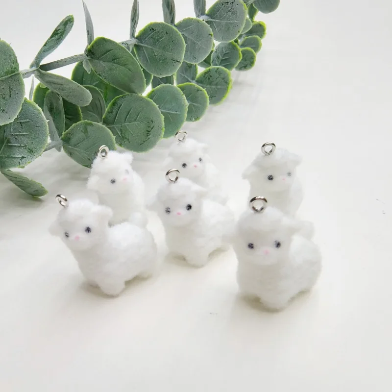 2Pcs Flocked Resin Cute Little Sheep Animal Pendant DIY Adorable Plush Earrings Necklace Keychain Accessories Charm view 4