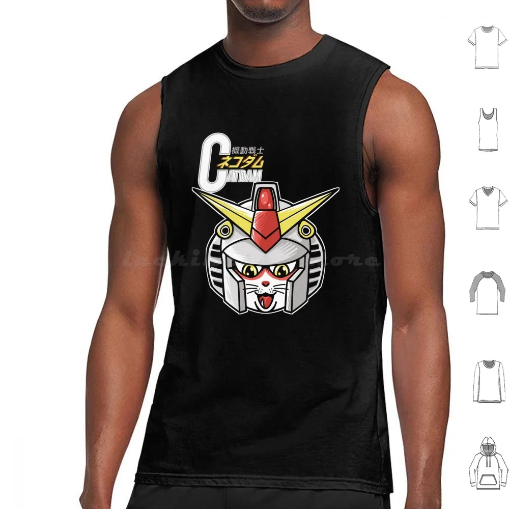 Catdam-Rx 78 Tank Tops Vest Sleeveless Cat Pet Animal Cat Lover Paw Cute Rx78 Unicorn Barbatos Nu Rx93 Mecha Giant Robot Cute