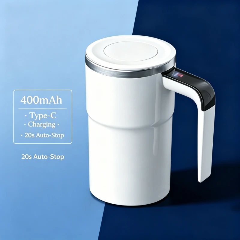Self Stirring Mug with Temperature Display, 380ML Automatic Mixing Coffee Mug, USB Type-C Rechargeable Electric Stir Cup with Digital LED Screen, 20-Second Auto-Mix for Coffee Cocoa Protein Shake, 304 Stainless Steel Inner Wall, Non-Slip Silicone Base