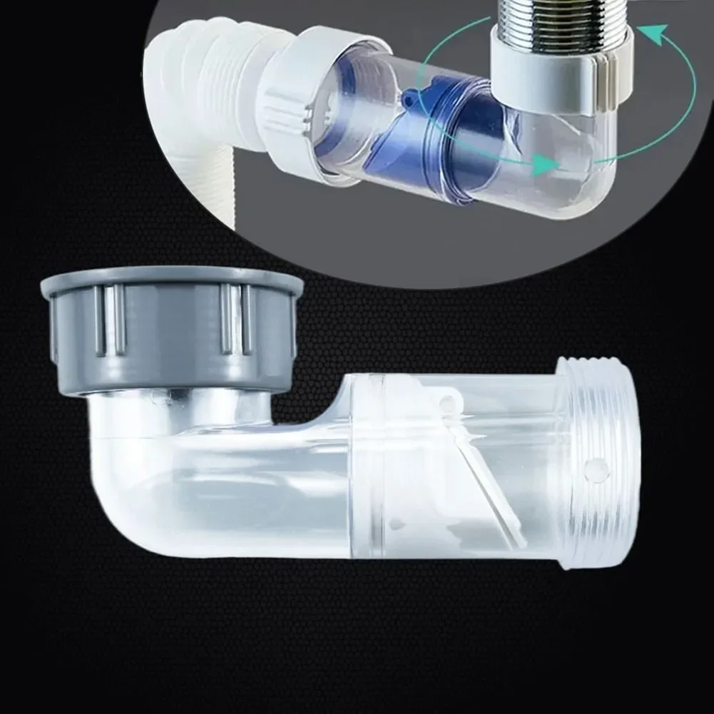 Kitchen Sink Drain Pipe Drain Downpipe Joint Elbow Check Valve 45mm Wash Basin Drainage Pipe Odor-Proof Curved Kit