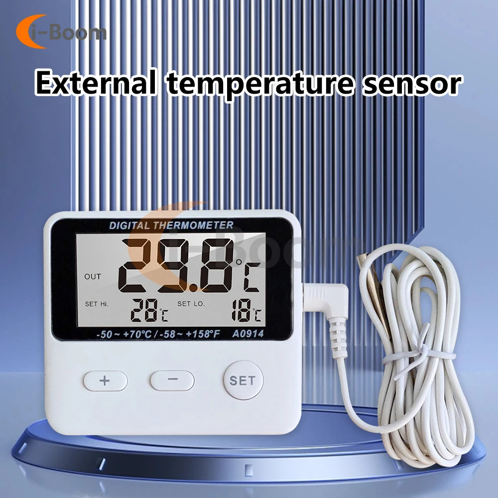 Digital Alarm Thermometer Digital Indoor Outdoor Thermometer Hygrometer LCD Display with External Sensor Cable 1M -50℃ -70℃