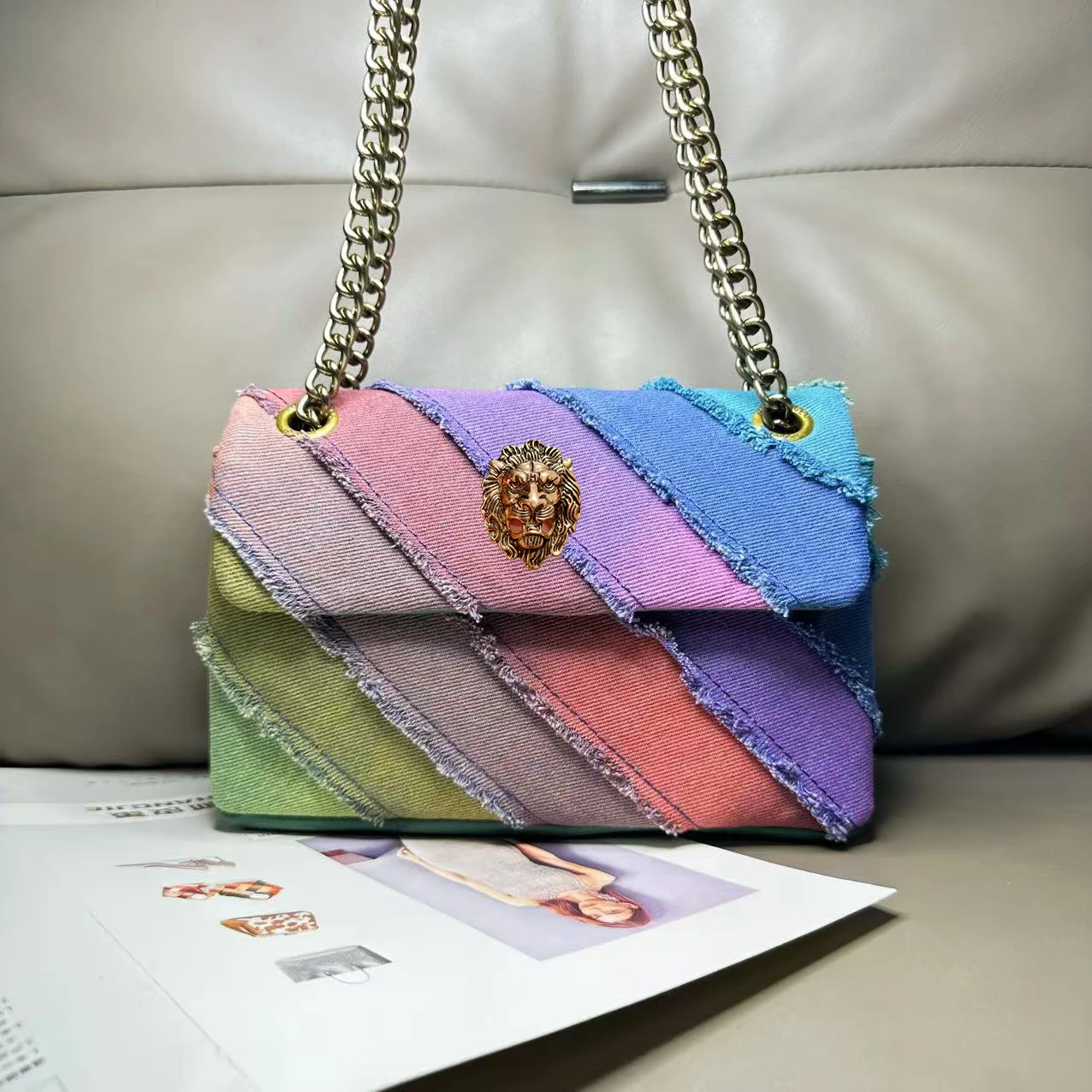 

Ковбойская сумка с рисунком головы тигра, сумка фиксированного цвета, модная маленькая и ароматная повседневная сумка в ковбойском стиле, дизайн на одно плечо