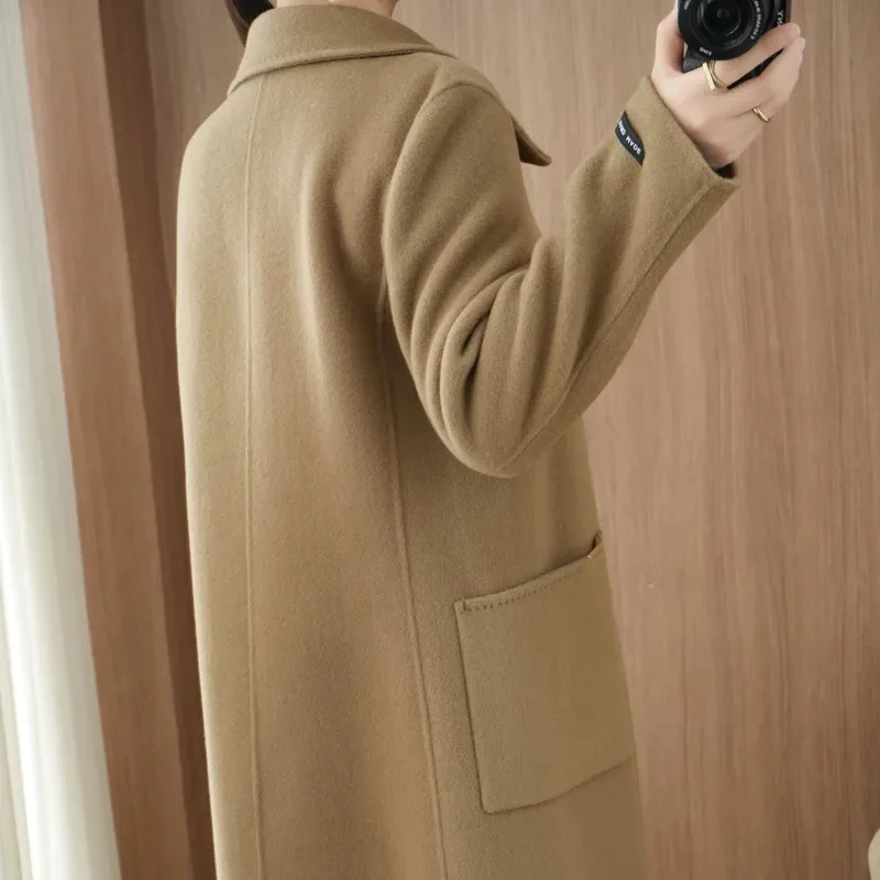 Bureau dame Double face manteau en laine femmes revers simple boutonnage poches Design manteaux 2025 printemps hiver nouveau