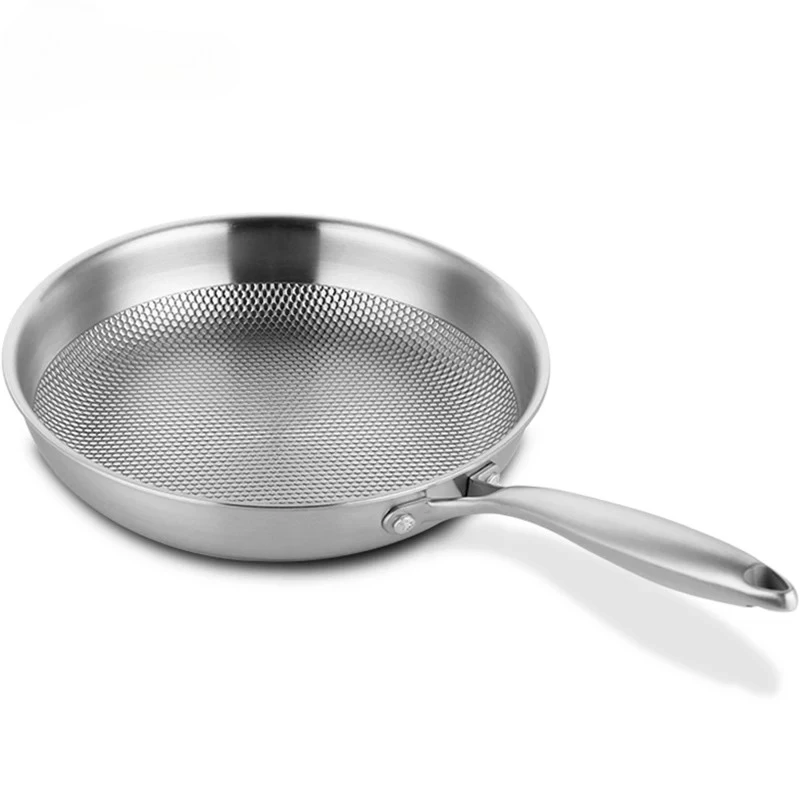 

28/30cm Frying Pan 304 Stainless Steel Skillet Non-stick Pan NO-coating Eggs Steak Frying Pot Use Gas and Induction Stove