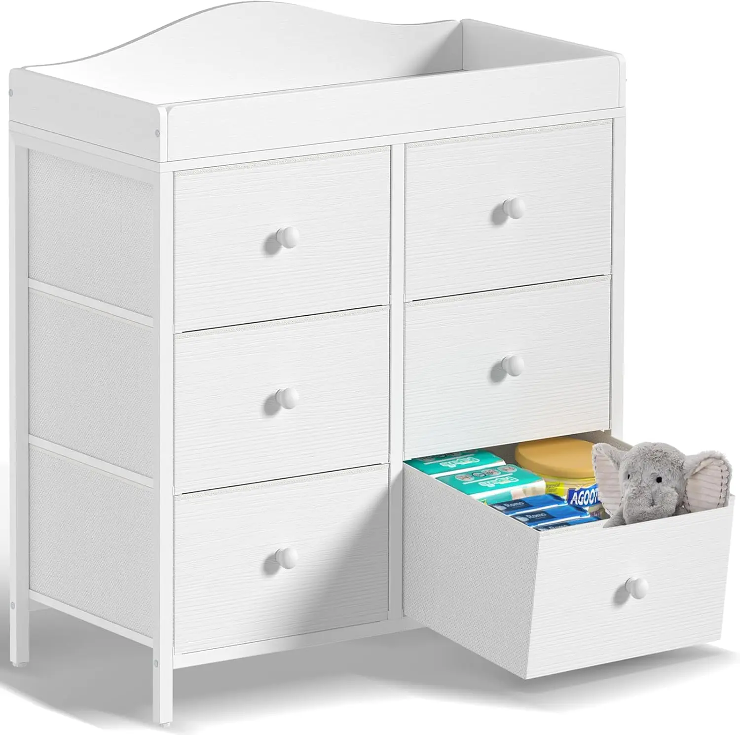 

White Changing Table Dresser with 6 Drawers, Baby Dresser with Changing Top, Diaper Changing Station for Nursery