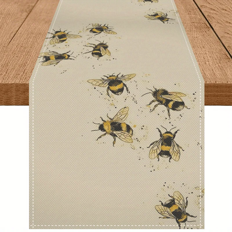 Cozy Bee Tischläufer – abstraktes gelbes Hummel-Sandstrand-Design, leicht zu reinigende Dekoration für Küche, Esszimmer, Zuhause