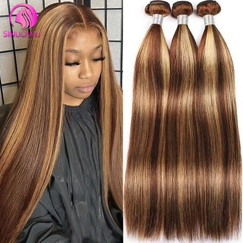 P4/27 Straight Highlight Human Hair Bundles Bone Straight Human Hair  Remy Hair Extensions Straight Blonde Bundles For Women