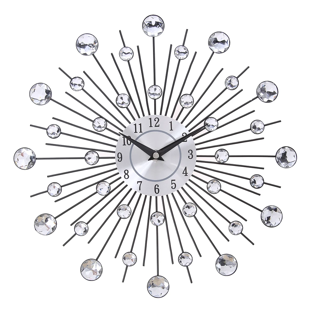 33cm Round Digital Clock Quartz Movement Hanging Wall Watches Battery Powered Jeweled Artistic Background Housewear Furnishings