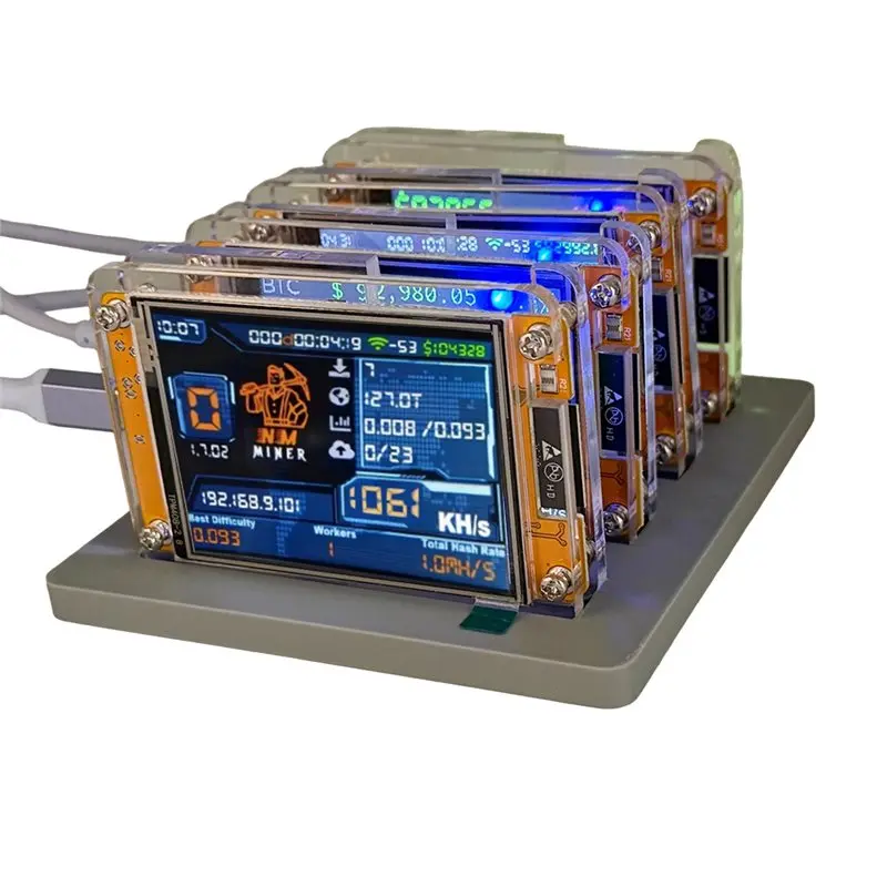 B84B-Upgraded Harshrate Bitcoin Smart Display 4X1060KH/S Nmminer Nerdminer+ 4 Slots Stand 2.8 Inch Crypto Solo Lottery Mining Mi