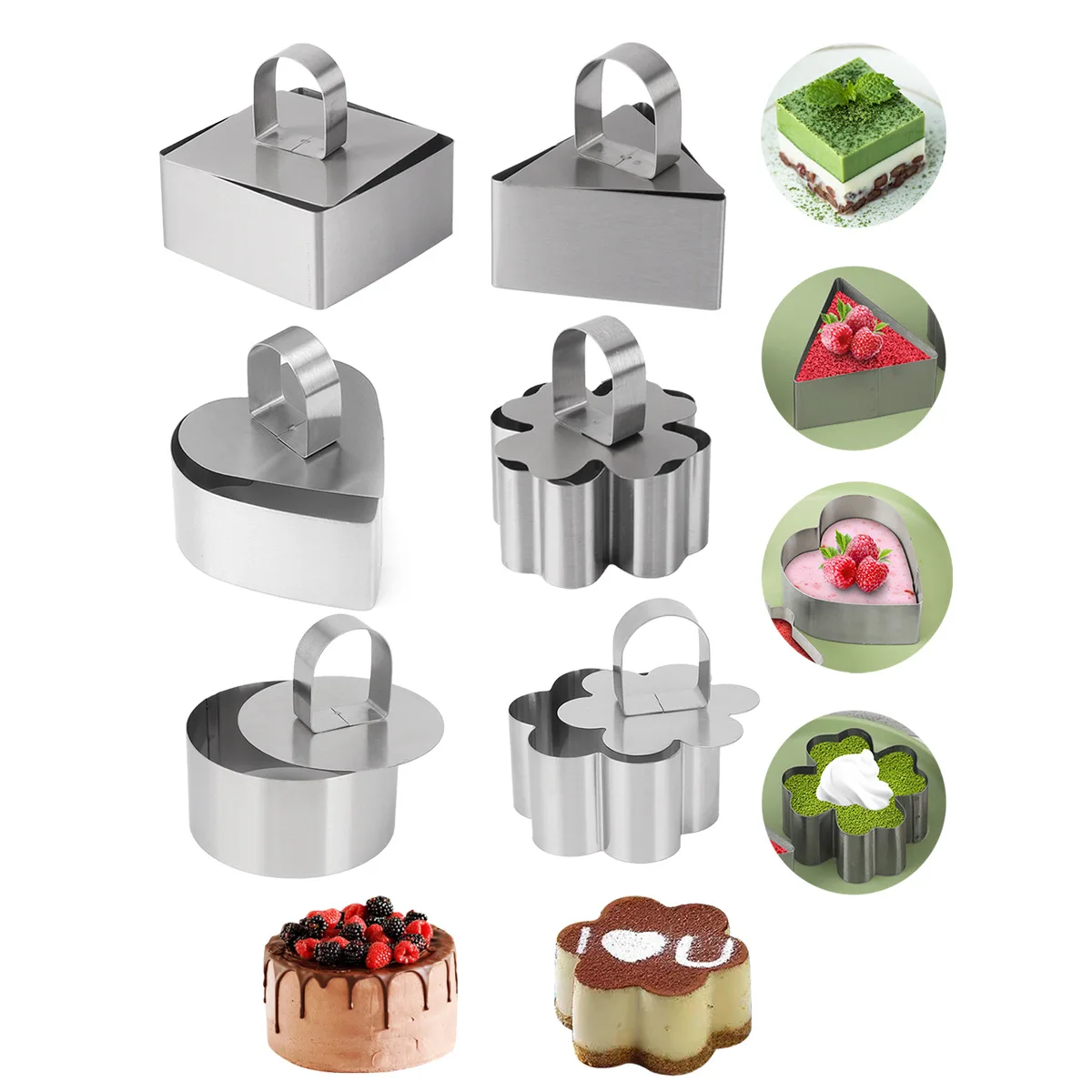 

Stainless Steel Mousse Circle Biscuit Mould Home Kitchen DIY Round Love Flower Cake Circle Tool