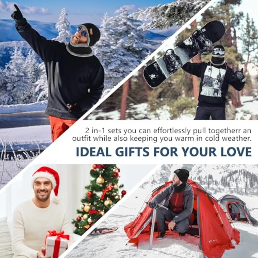 남녀 공용 겨울 비니 모자 스카프 세트 따뜻한 니트 두꺼운 플리스 안감 스컬 캡 넥 워머