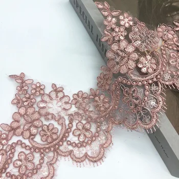 1 야드 스팽글 레이스 패브릭 꽃 Venise 메쉬 트림 Applique 웨딩 드레스 15CM 와이드 봉제 공예