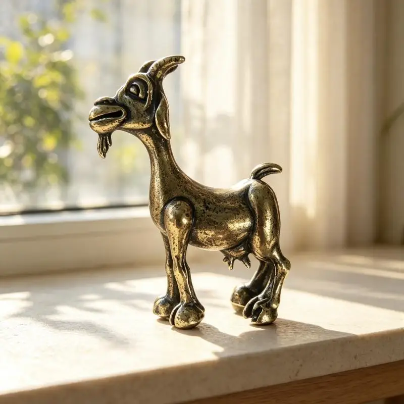 1Pcs Vintage Brass Goat Statue: Retro Animal Sculpture Tea Pet Home Office Decor Collectors