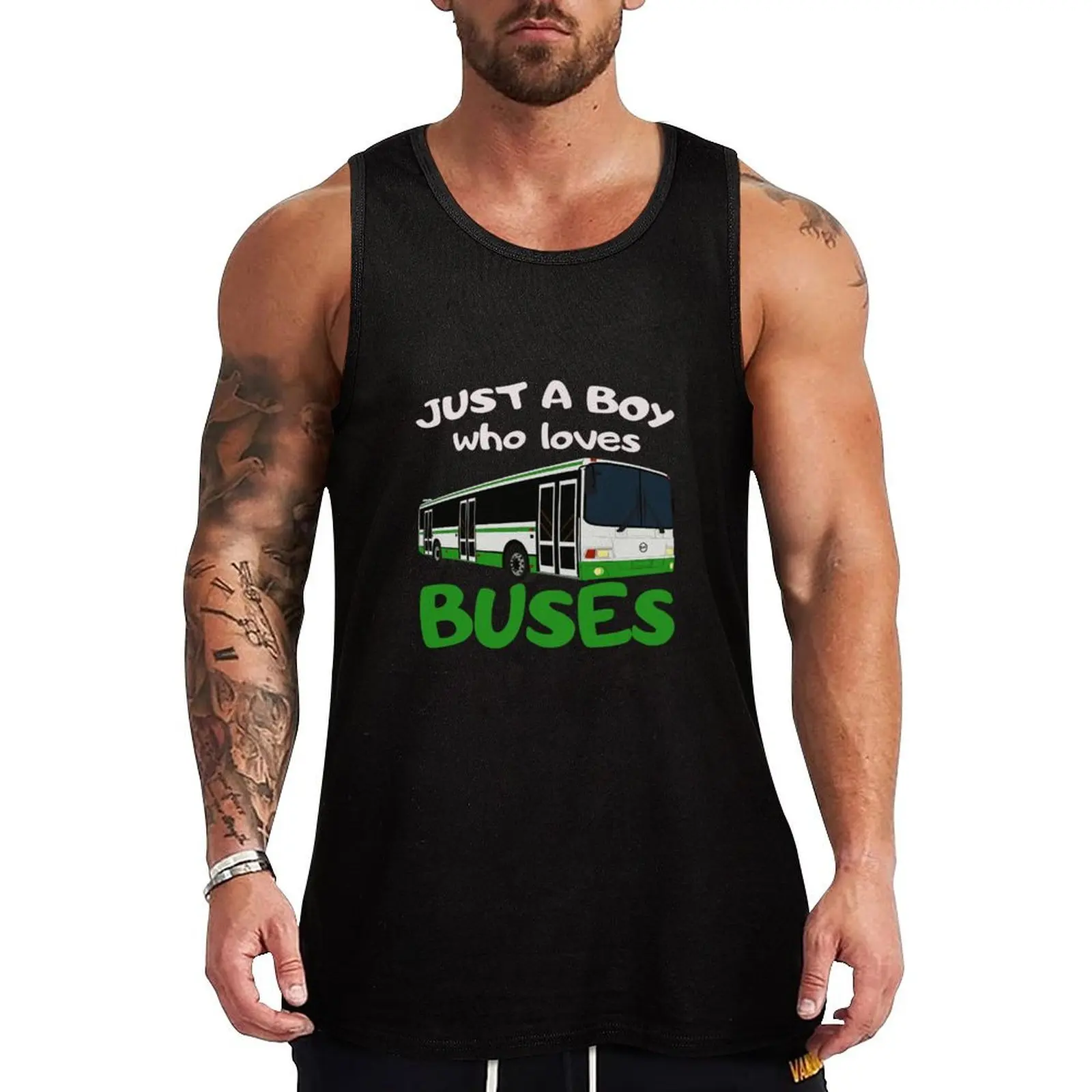 

Just A Boy Who Loves Buses & Bus Lover Gifts Tank Top Gym t-shirt man bodybuilding man t-shirt for man