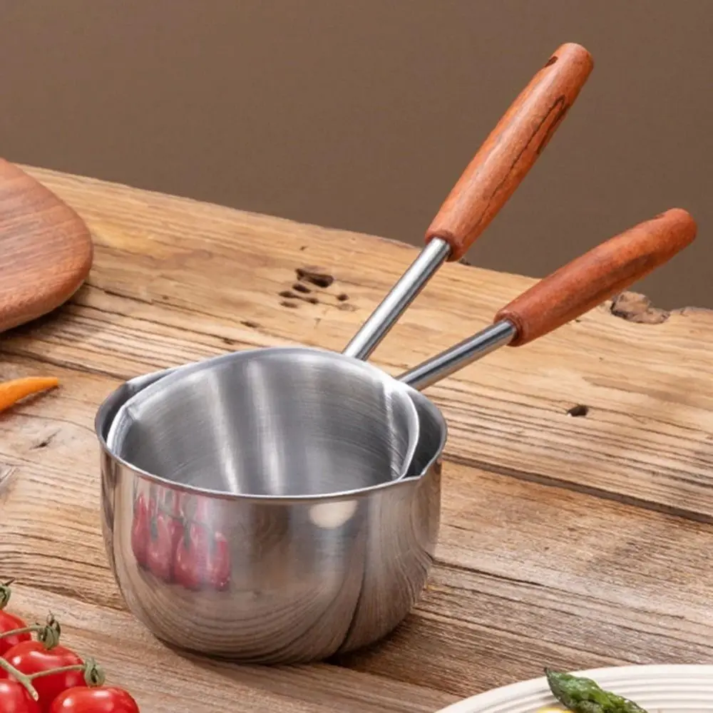 Mini calentador de mantequilla de acero inoxidable, olla pequeña gruesa de fondo plano para salpicaduras de aceite, práctica Mini olla de cocina de leche de 300ml/500ml