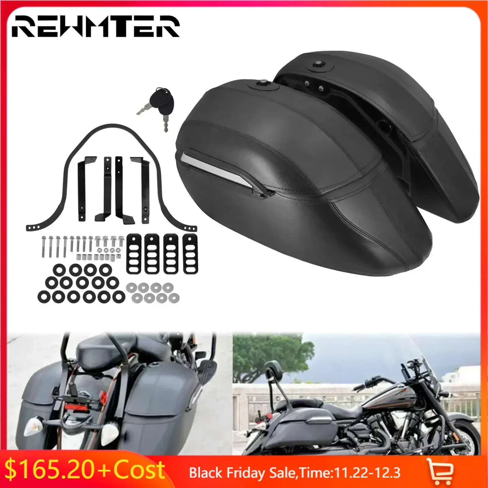 Motorcycle Hard Bags Saddlebags Trunk Luggage & Heavy Duty Mounting Bracket Kit For Harley Touring Softail XL For Suzuki For BMW