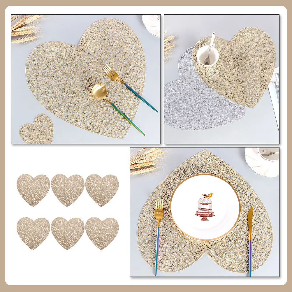 

6Pcs Heart Shaped Table Mats Wear Resistant Anti Skid Home Accessories Decor Plate Mats 6 Pieces Table Mat Household Place Mat