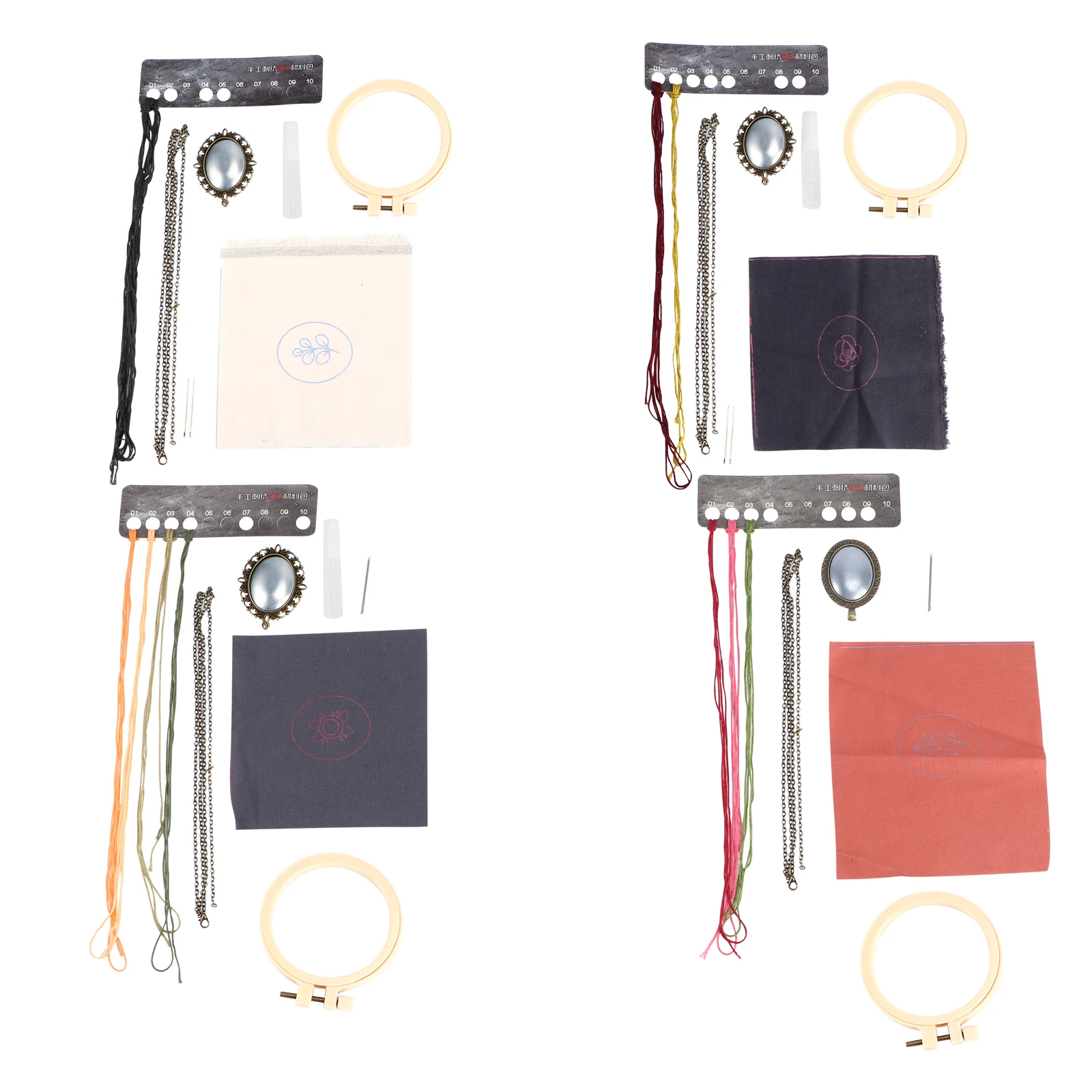 

4 Sets Embroidery Kits Cotton Hemp Material H Sewing Necklace Pendants Key Chain Beginners Accessories Red Pink Simple Exclusive