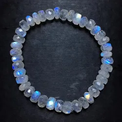 Natural Blue Light Moonstone Clear Beads Bracelet 6.5mm Women Moonstone Stretch Crystal Clear Round Beads Bracelet AAAAA