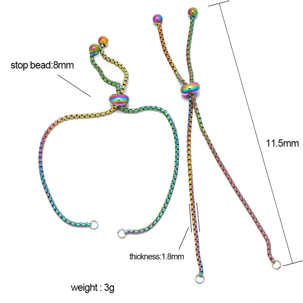 3Pcs สแตนเลสสตีลปรับ Slider Chain สร้อยข้อมือสำหรับเครื่องประดับทำ DIY ลูปเชื่อมต่อสร้อยข้อมือ