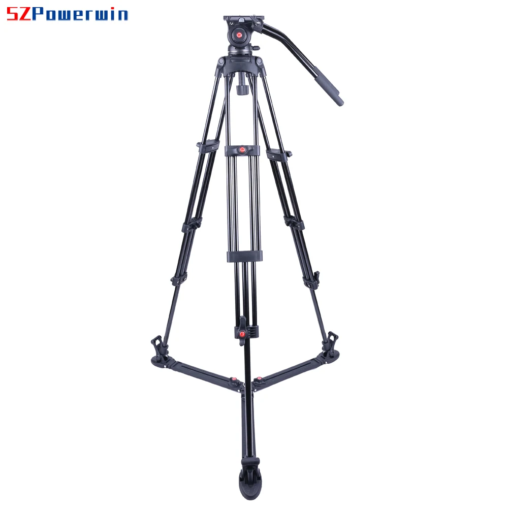 Powerwin PW-180B 180CM 72 Inch Heavy Duty Aluminium Professional Video Tripod with Ground Extension Fluid Head Gimbal Camera