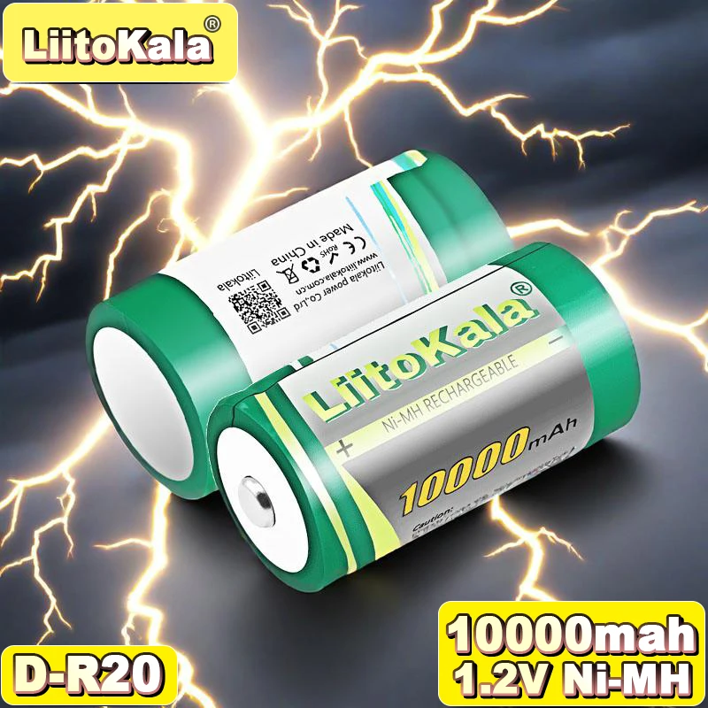 

LittoKala Ni-MH D Cell 10000mAh Leakproof Battery 1.2V Eco-Friendly for Electronics, Toys
