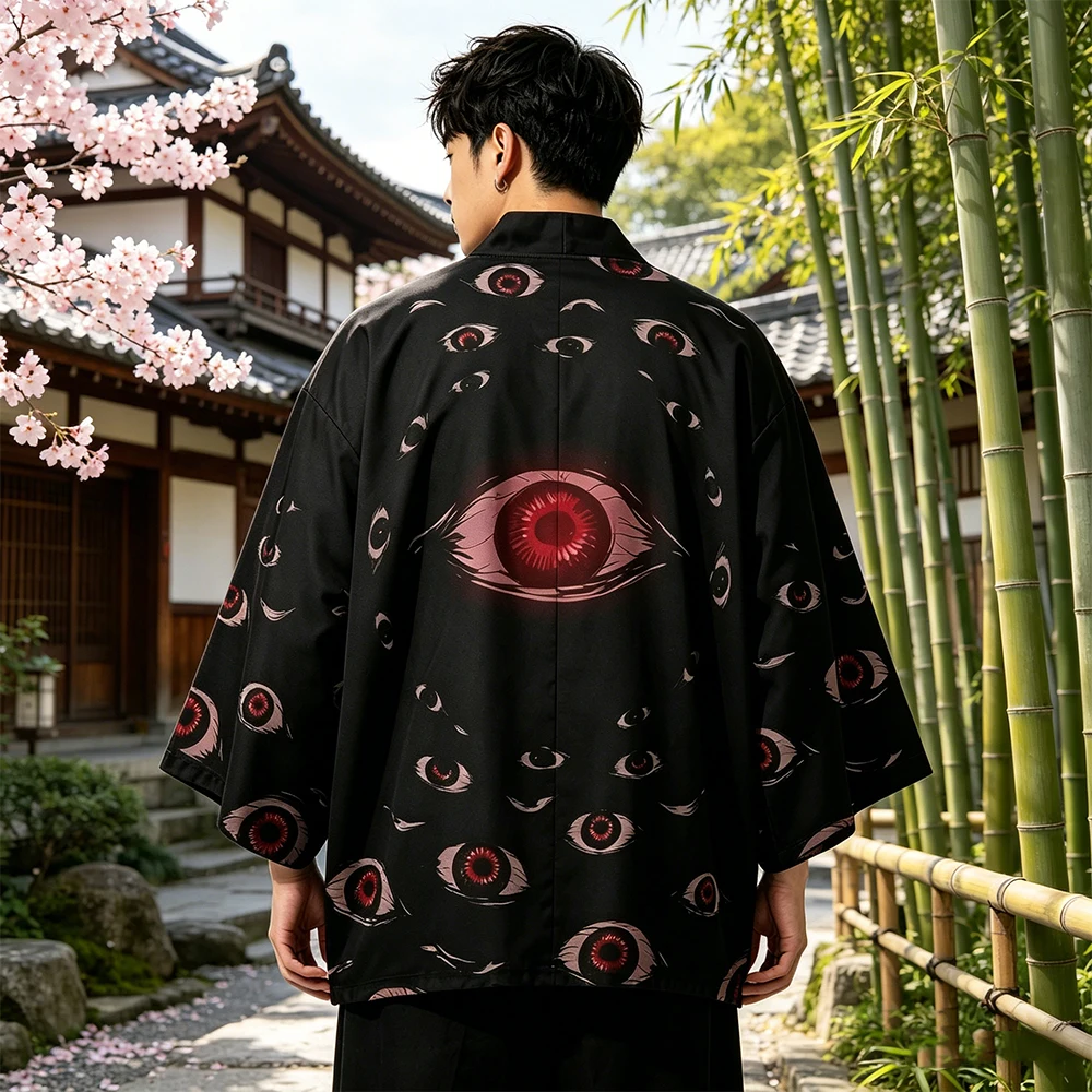 

New Design Eye Print Traditional Kimono 2023 Japanese Style Women Men Streetwear Beach Cardigan Fashion Cosplay Haori Shirts Top