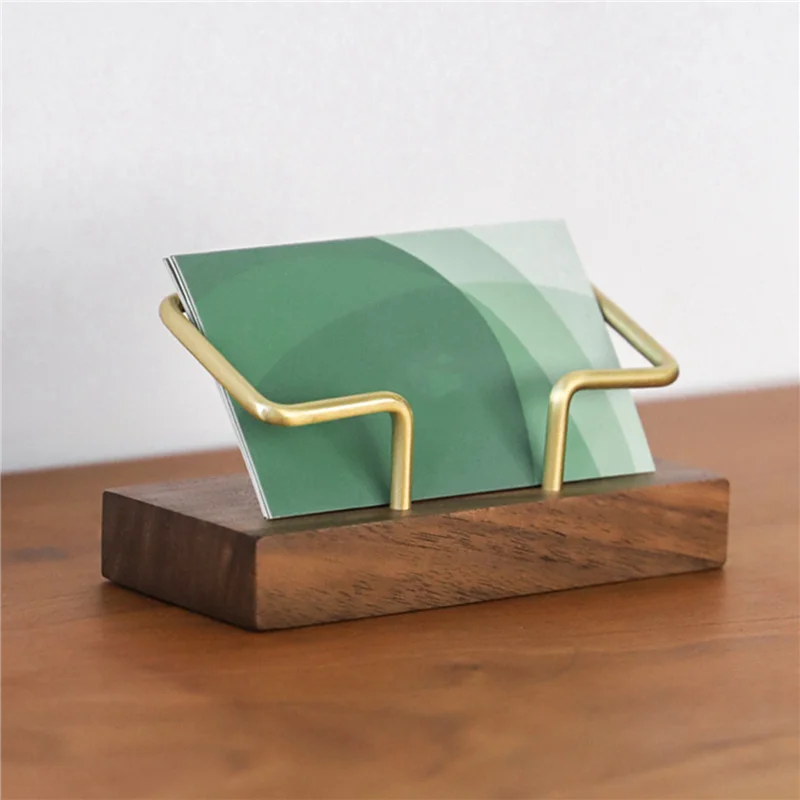 SB-3X Walnoot Messing Visitekaarthouder Houten Visitekaarthouder Metalen Visitekaartjesrek Massief Houten Kaart Notitiedoos