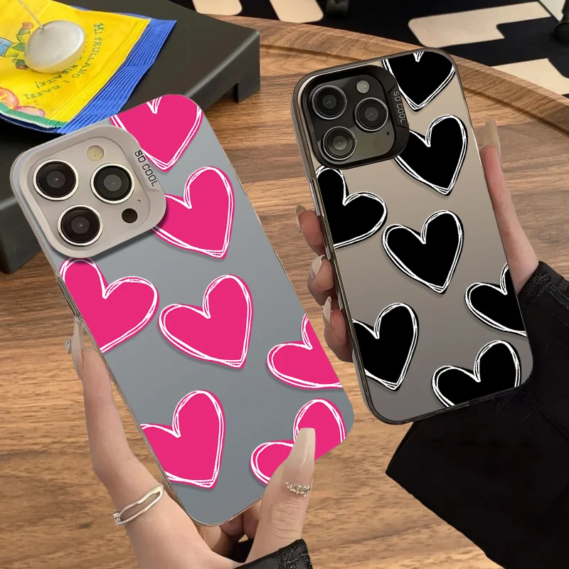 حافظة فضية فاخرة على شكل قلب الحب مطلية بالكهرباء لهاتف سامسونج جالاكسي S25 Edge S24 S23 S22 S21 S20 Ultra Plus FE A56 A36 A26