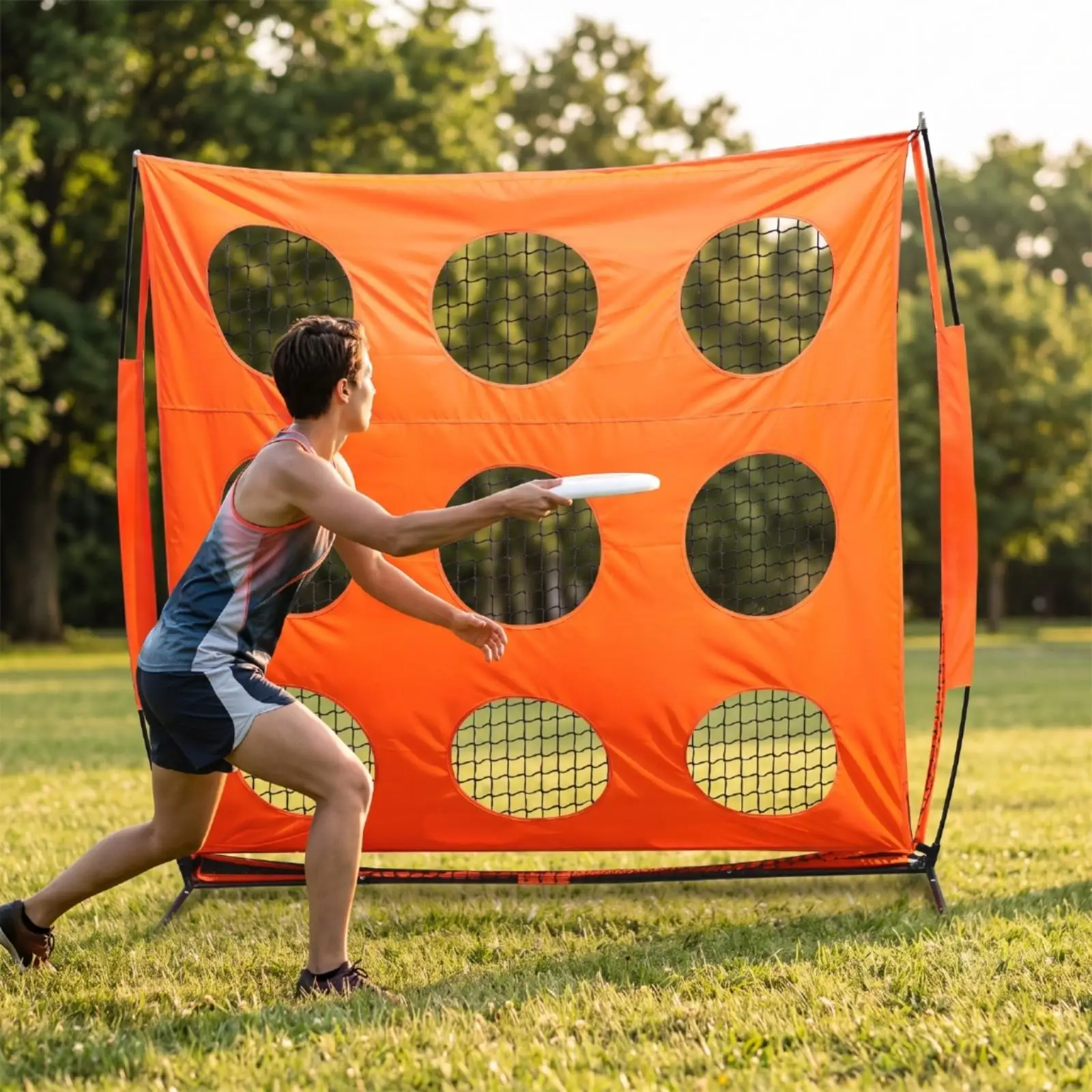 Frisbee Accuracy Training Target Net for Outdoor Games 9 Pocket Elastic Mesh Catcher with Metal Tube Frame for Skill Building