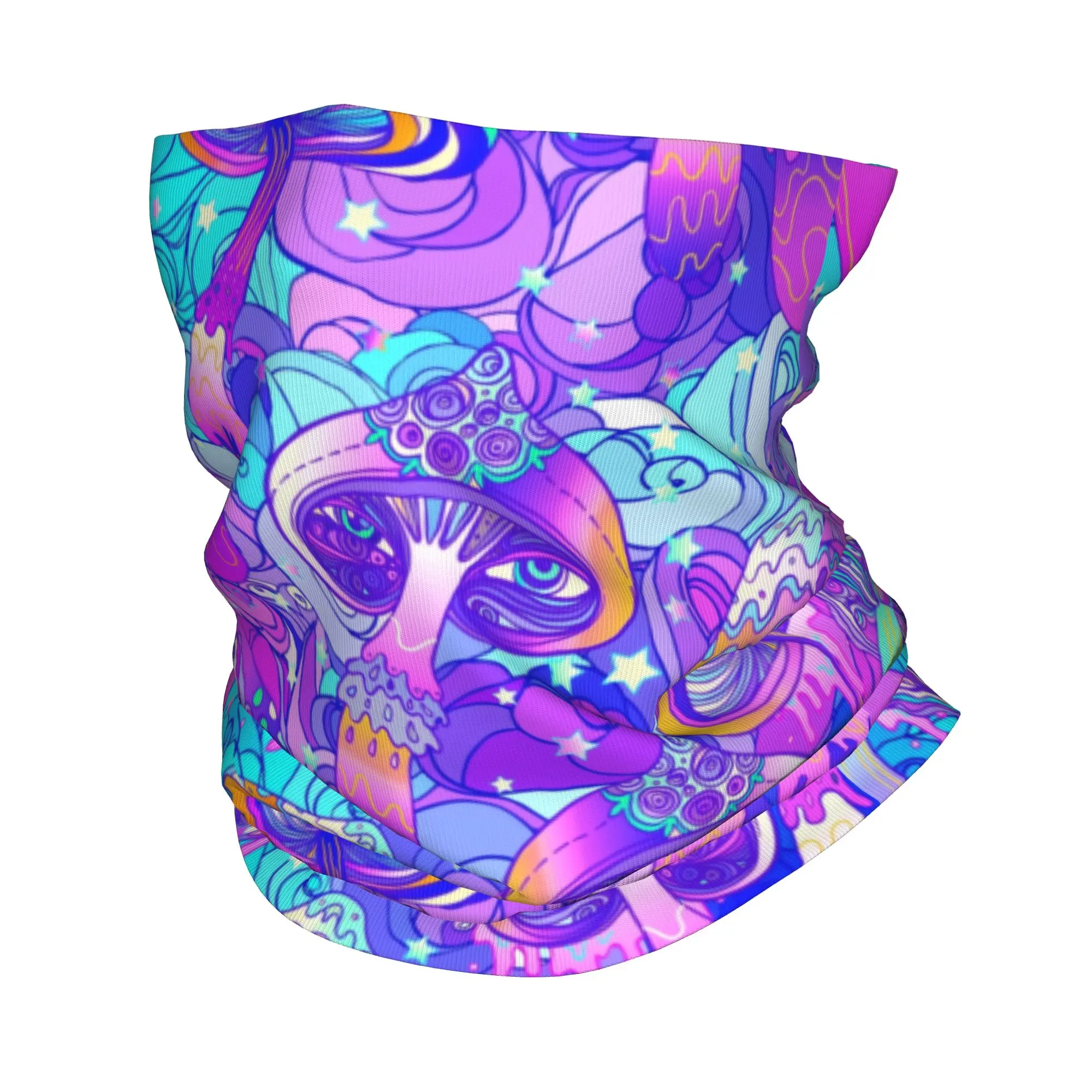 Psychedelic Trippy Magic Rainbow Mushroom Mysterious Boho Bandana Neck Warmer Women Winter Hiking Ski Scarf Gaiter  Face Cover