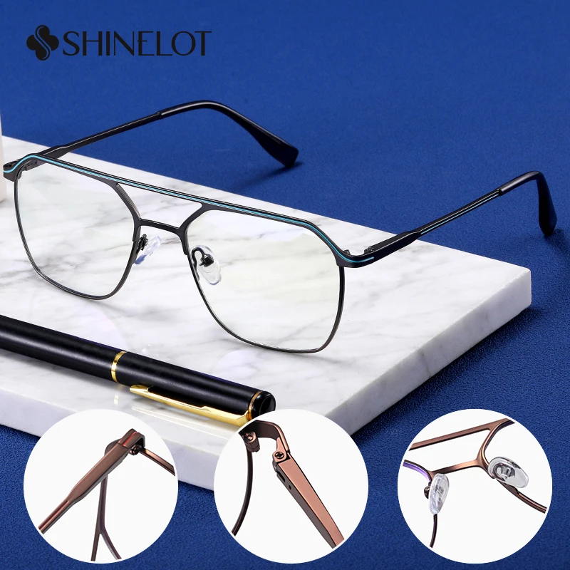

91359 Rectangle Metal Double Bridge Men Eyeglasses Frame Eye Protection New Arrival Male Glasses Intellectual Eyewear