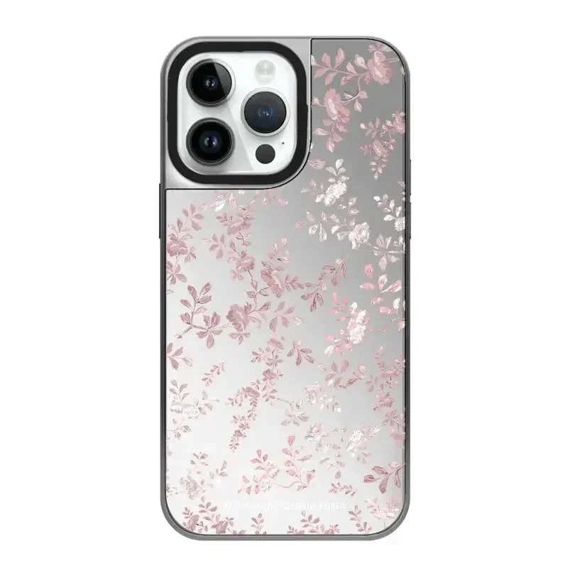 

Korean Museum Flower Electroplated Silver Border iPhone 12 13 15 14 Pro Max Protective Case, Fits iPhone 15 Pro Max