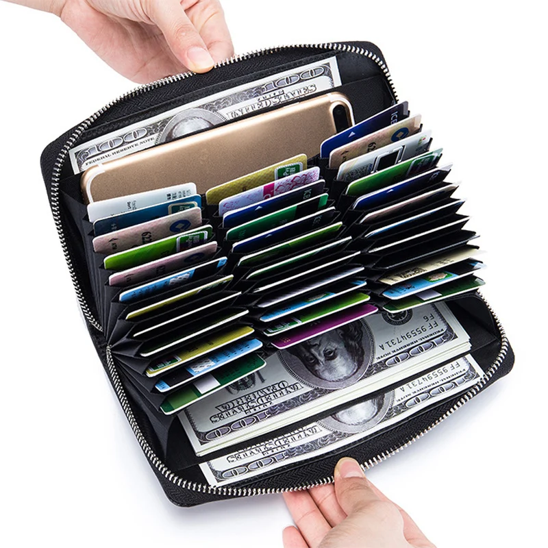 RFID Blocking Genuine Leather Men's Credit Card Holders Wallet Business Large Capacity ID Protection Card Case For Women