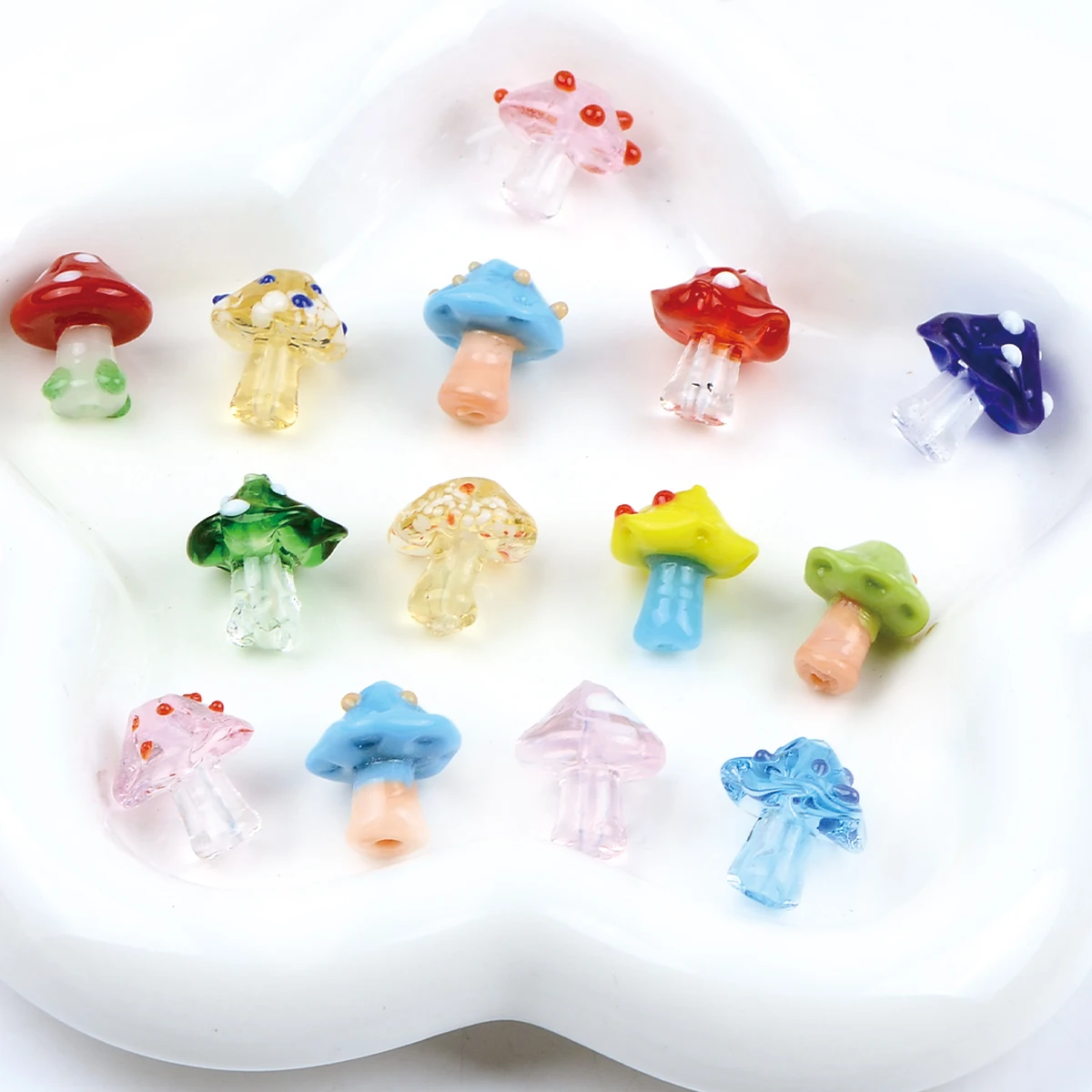 5/10pcs Random Color 16mm Cartoon Mushroom Lampwork Glass Loose Beads DIY Forest Bracelet Handmade Jewelry Making Supplies
