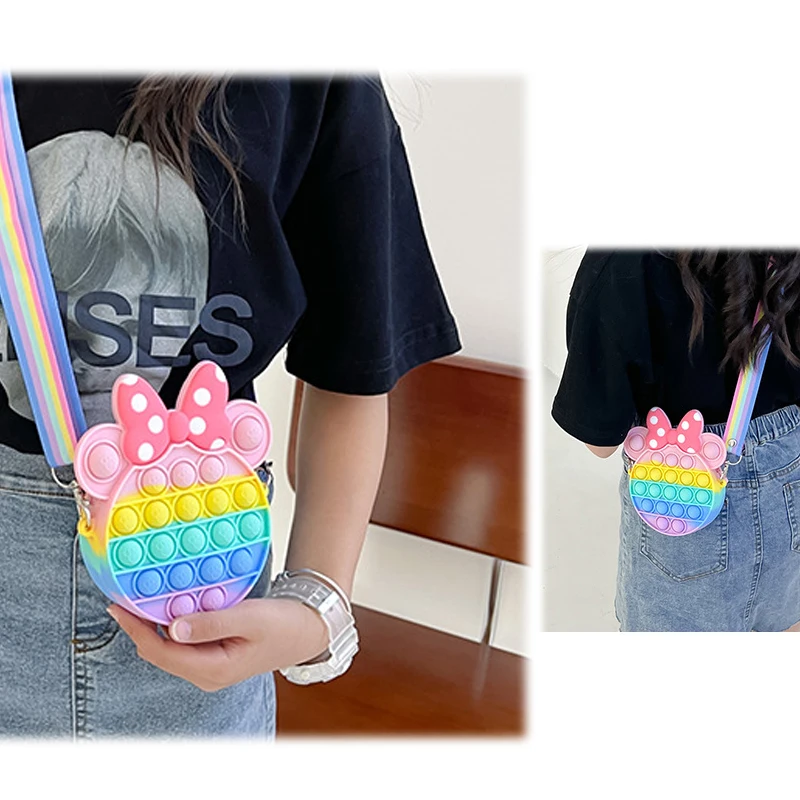 Monedero Pop Kawaii de silicona sensorial, bolsa de burbujas Pop, bolso cruzado, juguetes antiestrés, bolso para el autismo, monedero para niños