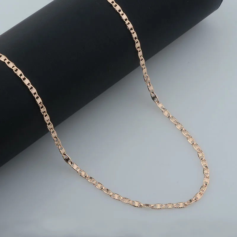 1pcs 2mm 3mm Womens 585 Rose Gold Color 50cm 60cm Smart Carving Link Chain Necklace