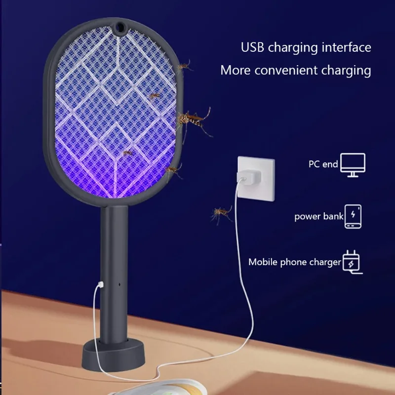 3000V Insectenracket Muggenmoordenaar Lamp Elektrische Shocker Uv Licht Usb Opladen Vlieg Insectenval Vliegen Zomer Vlieg Swatter