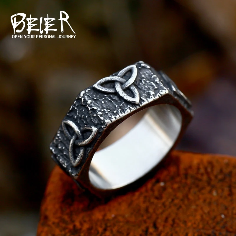 BEIER Viking restore ancient Viking amulet Ring Stainless Steel Viking Celtic Knot Talisman ring For Men Jewelry BR8-1130