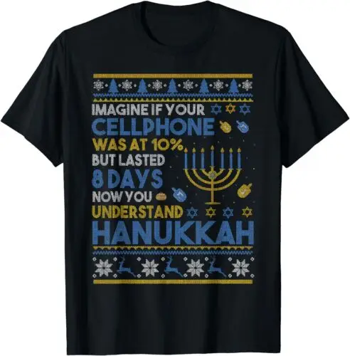 NEW LIMITED Funny Ugly Hanukkah, Chanukah Cellphone Menorah Hanukkah T-Shirt