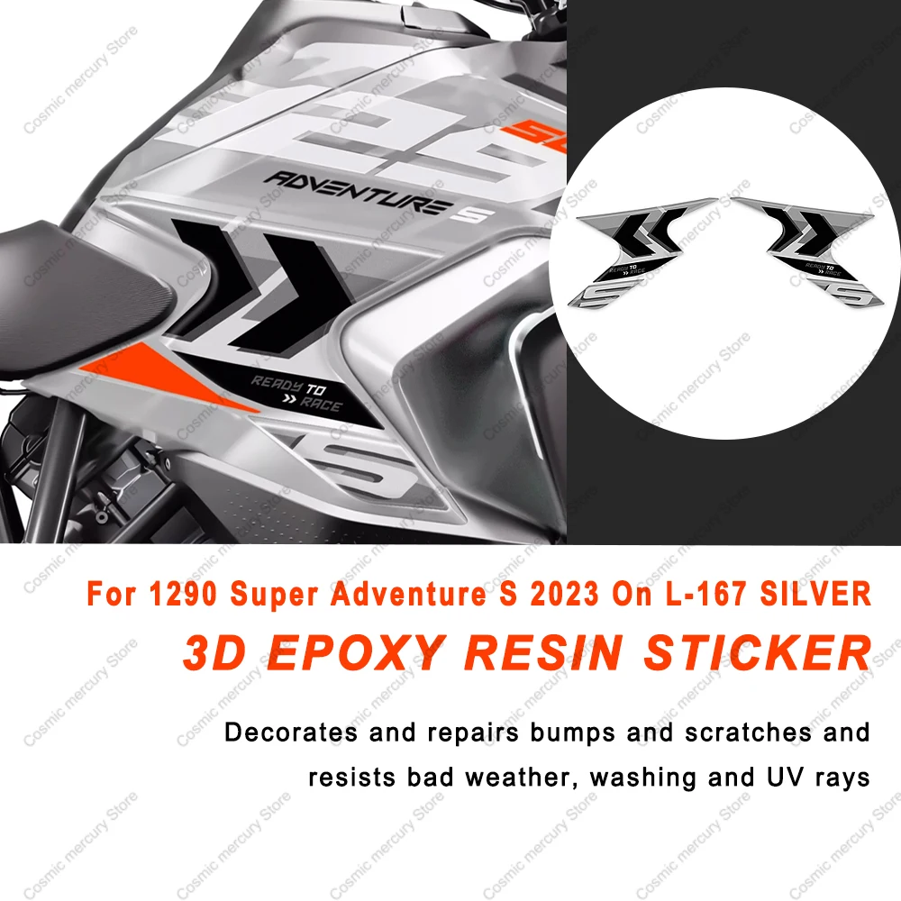 

For 1290 Super Adventure S 2023 On L-167 SILVER 3D Gel Epoxy Resin Stickers Protective Stickers Kit Motorcycle Tank Pad Sticker