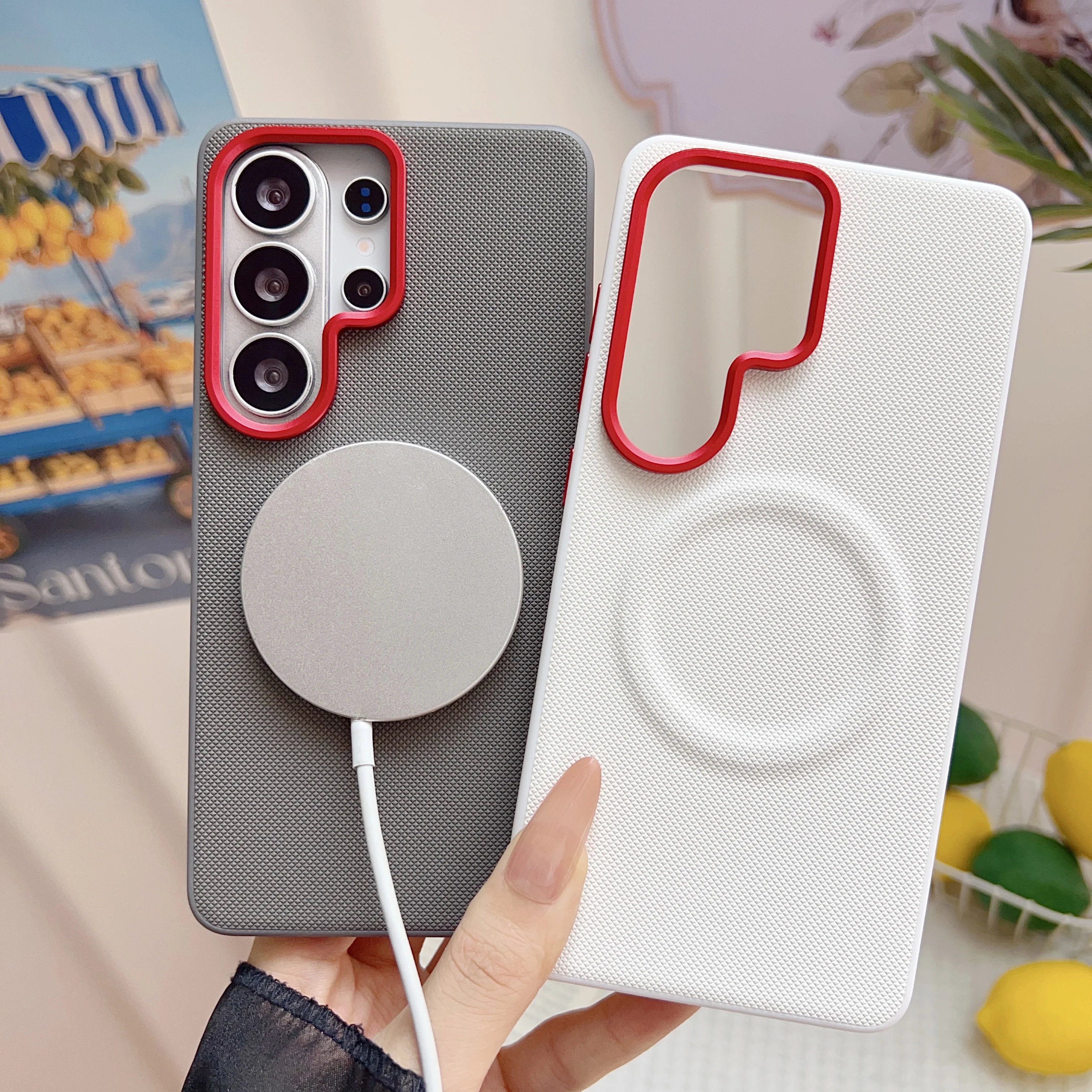 Diamond - Patterned Magnetic Case For Samsung Galaxy S26 Ultra S25 Edge | MagSafe Matte Leather Skin-Friendly Phone Back Cover