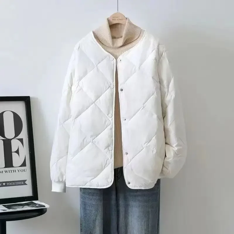 Short White Woman Coat Cropped Jackets For Women Quilted Padded Thick Padding Feather Lightweight Puffer Winter Elegant Classy